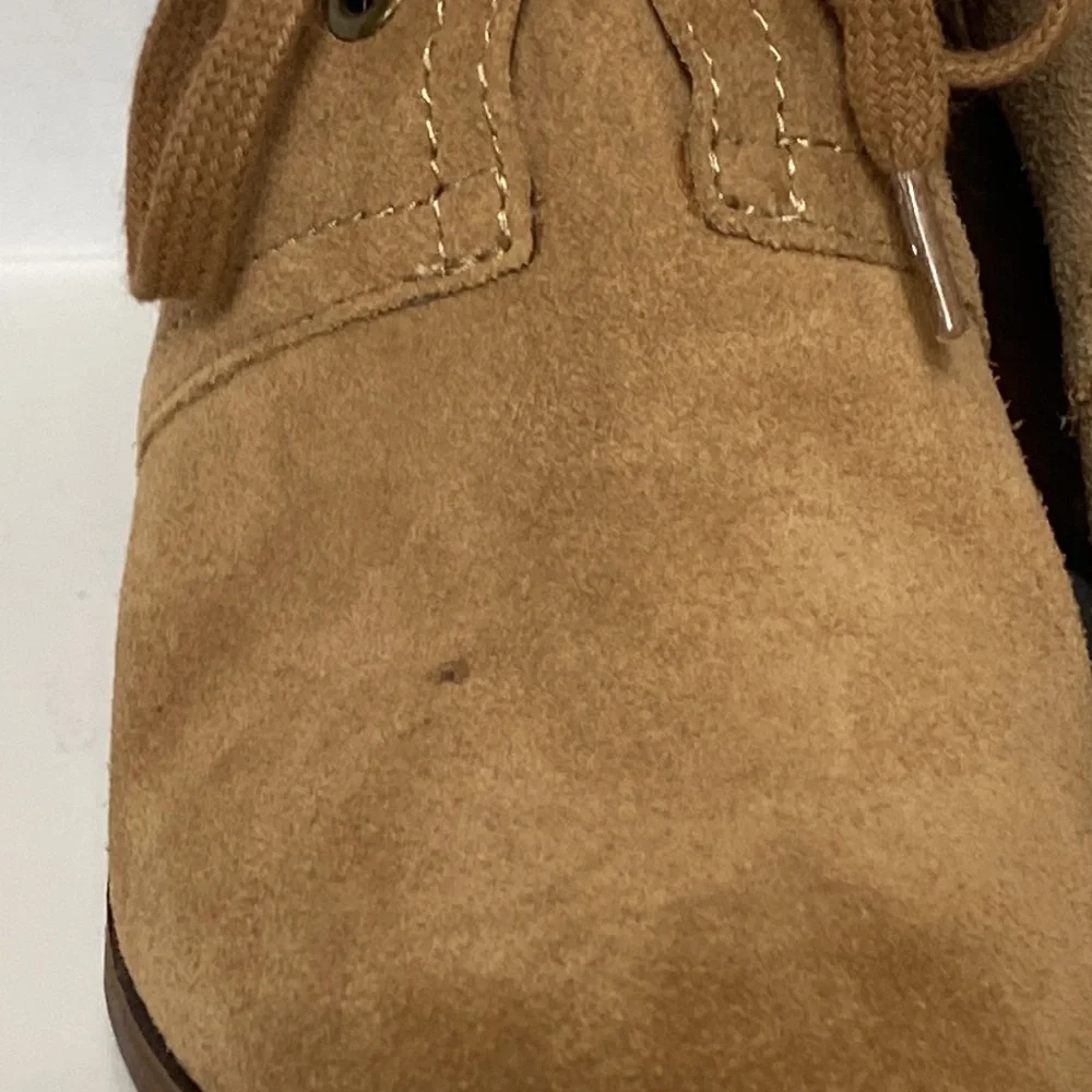 Lucky Brand Tan Leather Lace-Up Wedge Ankle Booties 8.5
